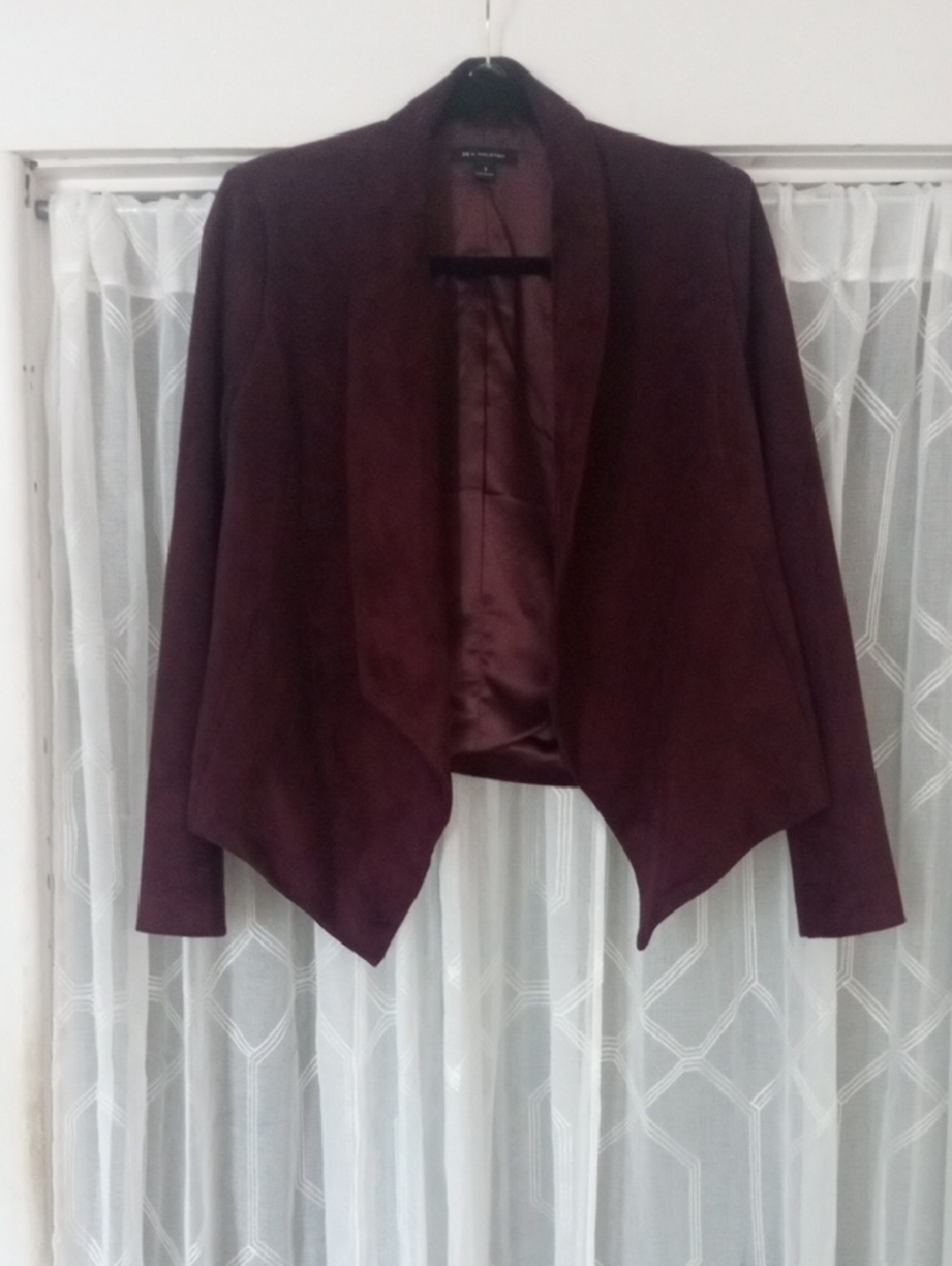 H by Halston Faux Suede Draped Open Front Plum Blazer Size 2